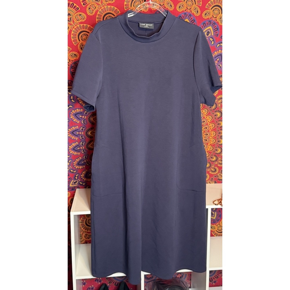 Lane Bryant Dress Womens 18/20 Navy Blue Thick Modal‎ Short Sleeve Midi Pockets